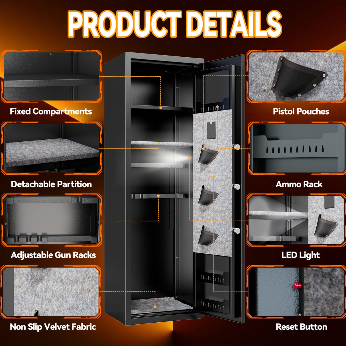 10-12 Gun Safe for Home Rifle and Pistols,No Assembly Required Gun Safe Locker,Biometric Fingerprint Locking Cabinet,Electronics Keyboard Password Cabinet Safes,Adjustable Partition Storage Rifle Case Leariso