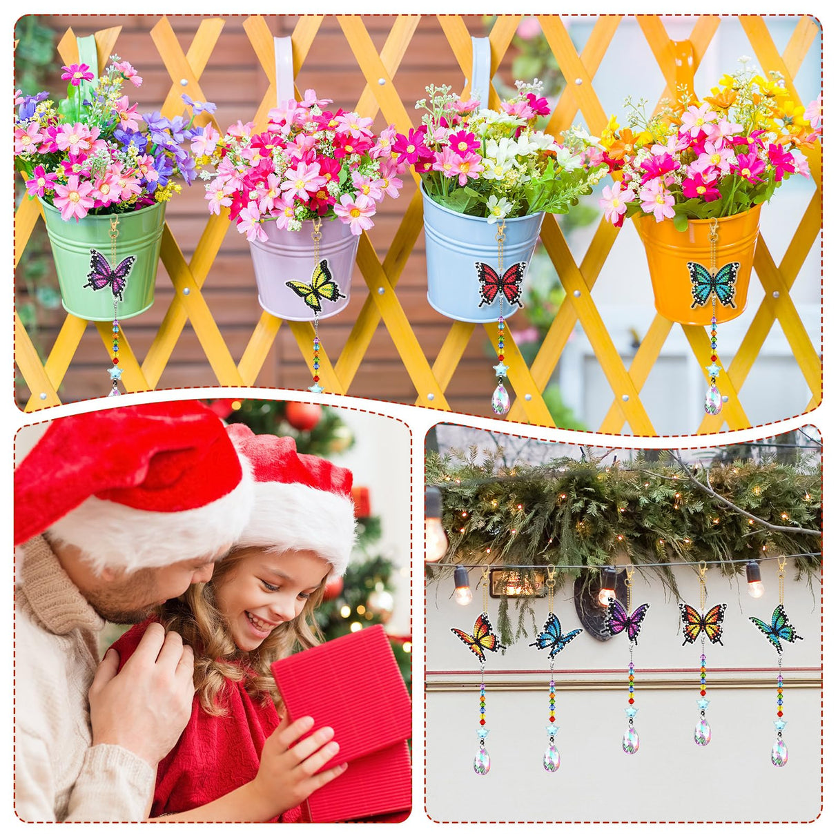 Kigley 12 Pcs Butterfly Diamond Art Wind Chimes Kit Diamond Painting Suncatcher Keychains Double Sided 3D DIY Window Hanging Ornaments Kigley