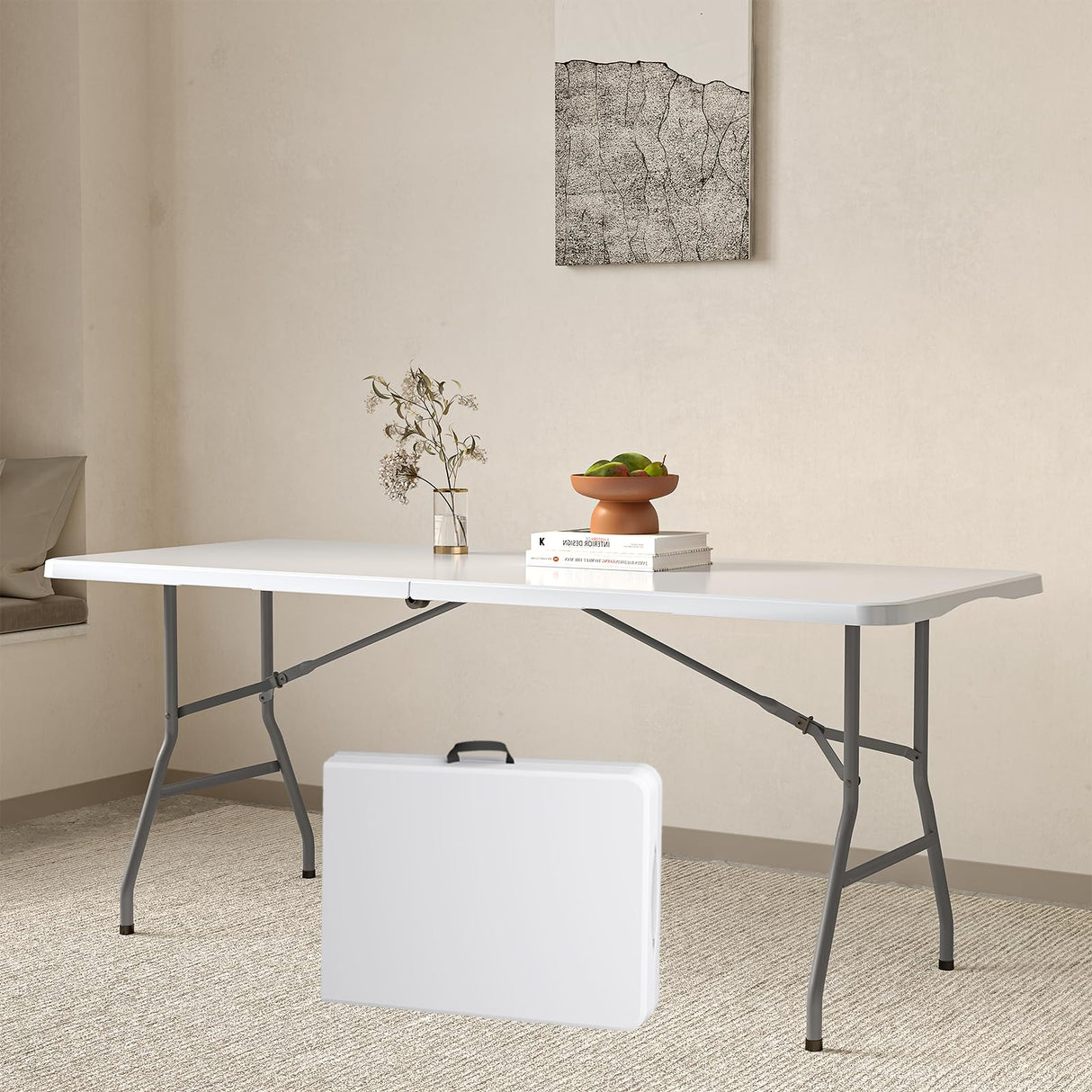 Linkriseed 6FT Folding Picnic Table for Outdoor, Portable, Foldable Table for Camping, Parties, with Carrying Handle (White, 1 Pack) Linkriseed