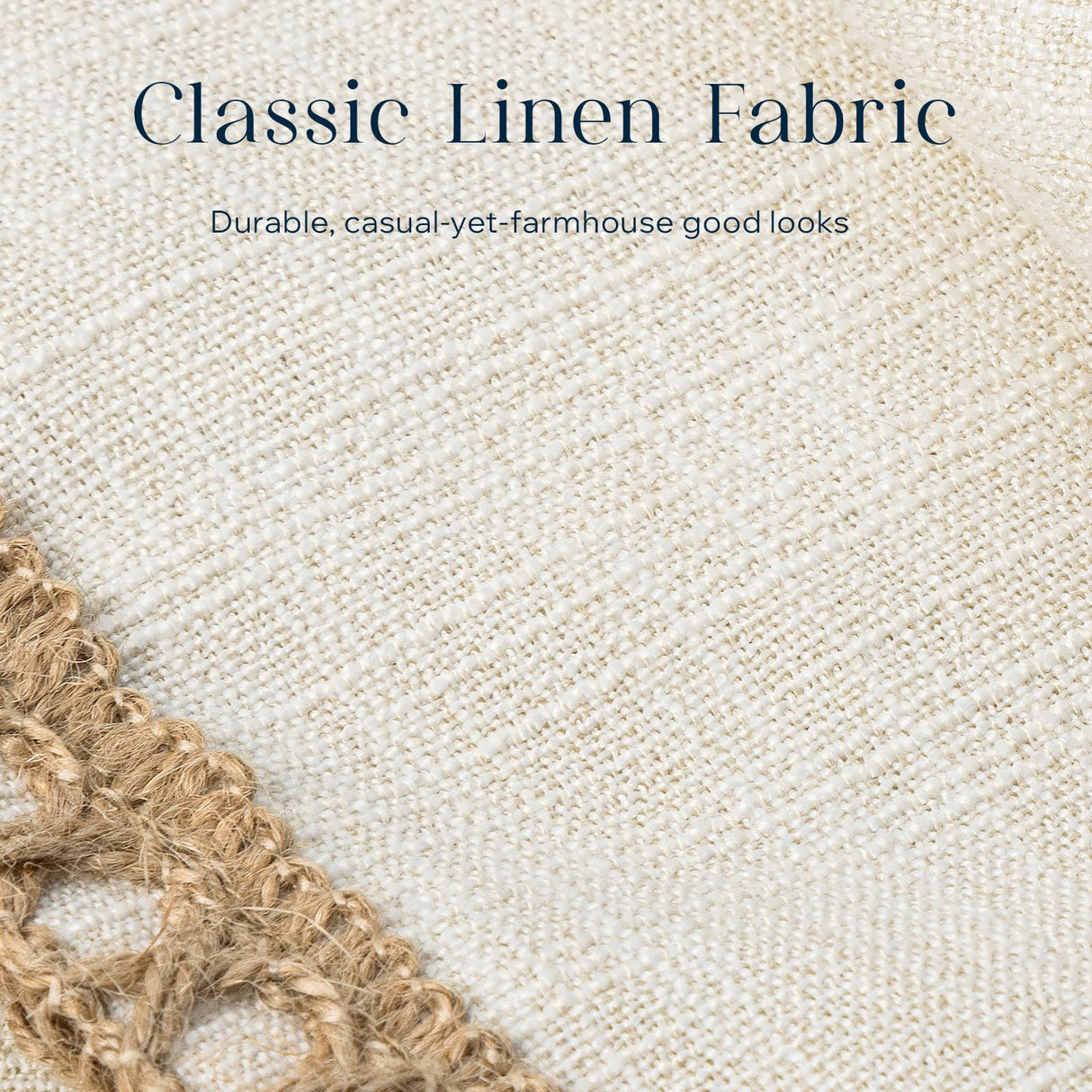 Phantoscope Pack of 2 Farmhouse Modern Spring Decorative Throw Pillow Covers Burlap Linen Trimmed Outdoor Pillows Tailored Edges Off White 18 x 18 inches, 45 x 45 cm Phantoscope