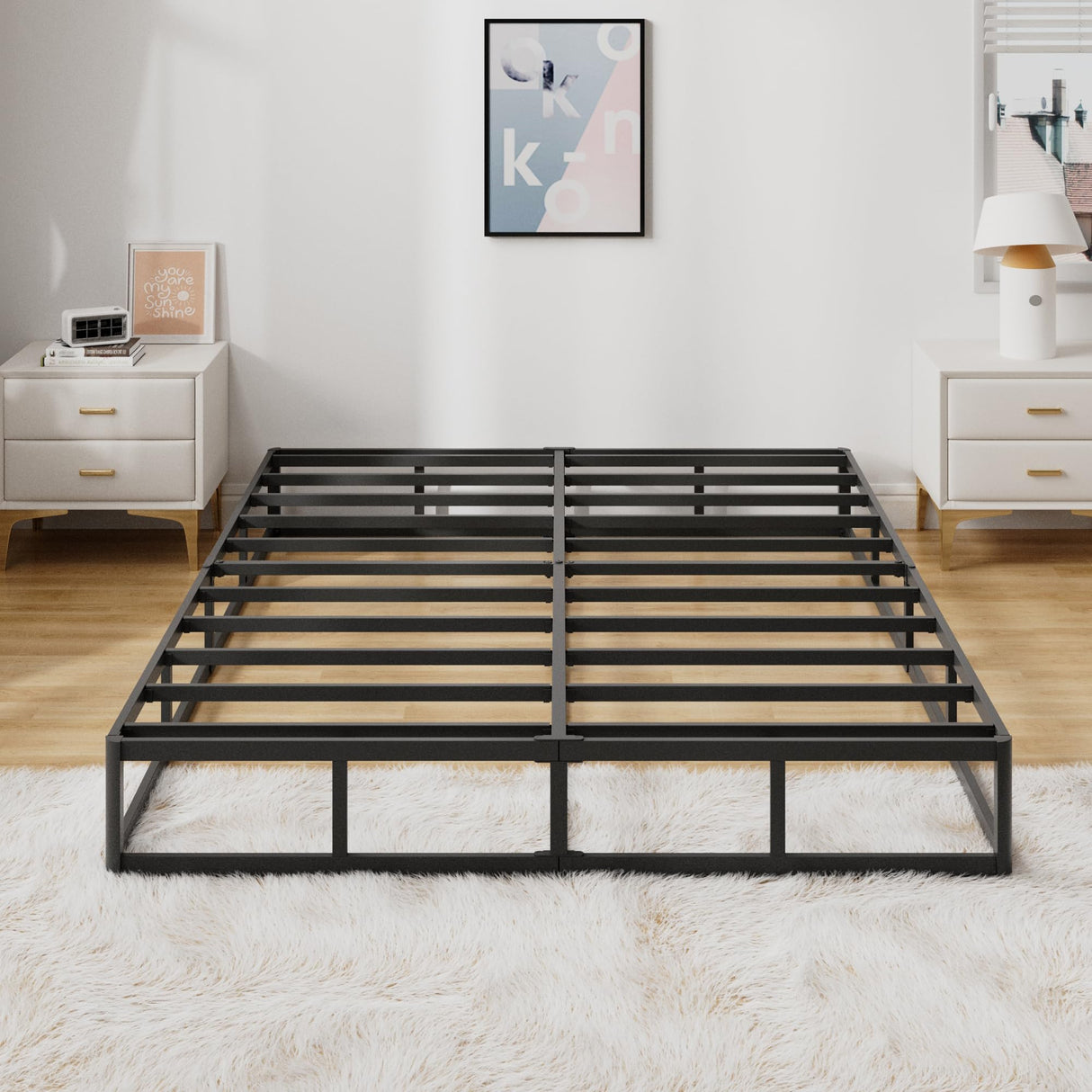 Snaye King Box Spring Bed Base 9 Inch, 3000lbs Heavy Duty Metal Mattress Foundation with Fabric Cover, Tool-Free Easy Assembly, Noise Free Snaye