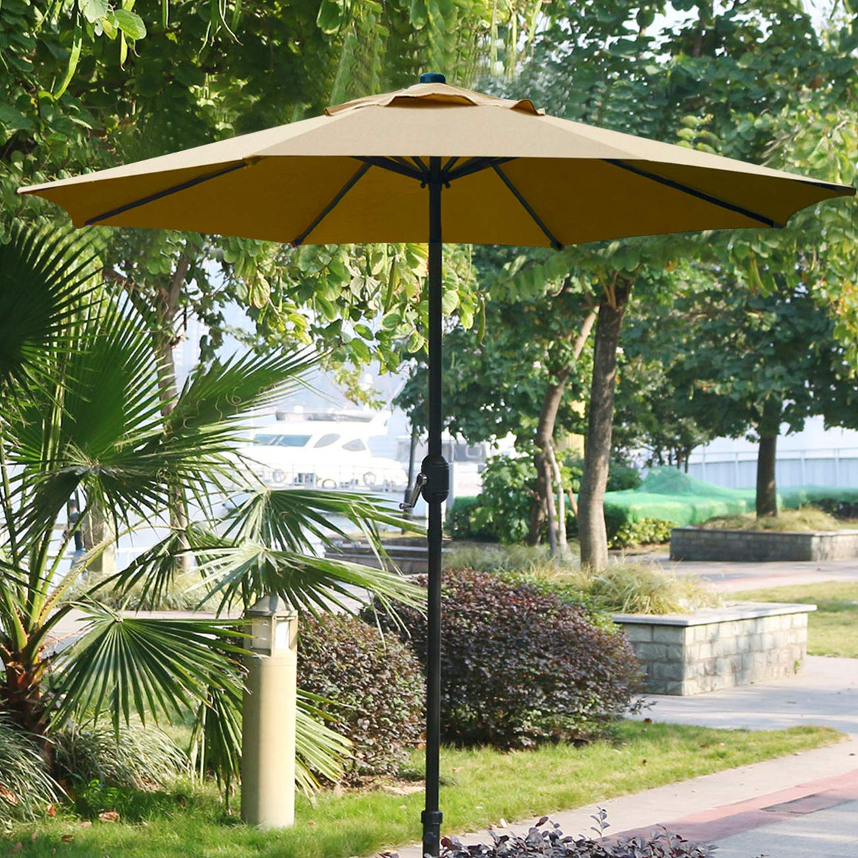 Sunnyglade 9' Patio Umbrella Outdoor Table Umbrella with 8 Sturdy Ribs (Tan) Sunnyglade
