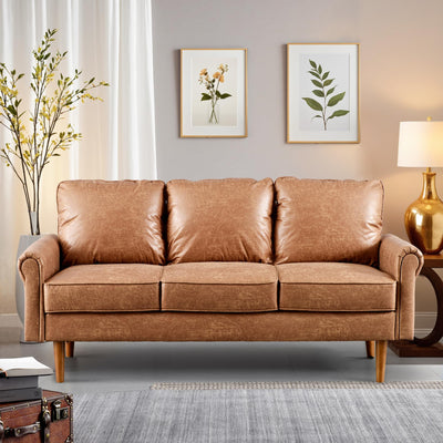 ovios 73.6" Luxury Sofa Couch, 3-Seater Comfy Suede Faux Leather Sofas Couches, Mid-Century Modern Neutral Deep Seat Small Cloud Sofa for Living Room Office, Brown
