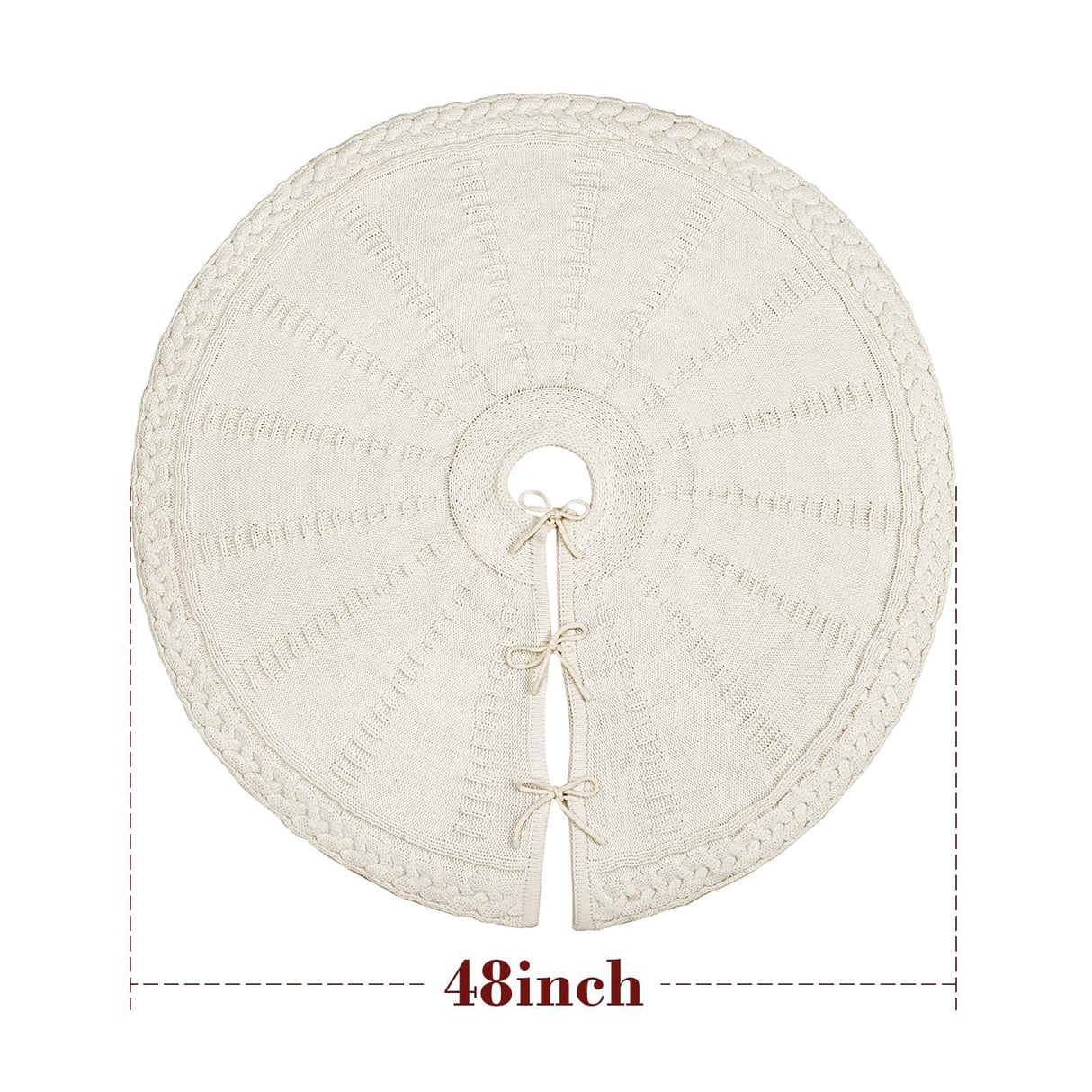 LimBridge Knitted Christmas Tree Skirt: 48 Inches Cream White Tree Skirt, Braided Cable Knit Thick Rustic Christmas Tree Decorations, Farmhouse Christmas Decor Xmas Holiday Home Party Decorations LimBridge