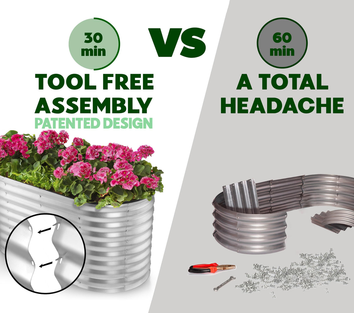 Galvanized Raised Garden Beds Outdoor // 4×2×2 ft Planter Raised Beds for Gardening, Vegetables, Flowers // Large Metal Garden Box (Silver) // Patented Tool-Free Design Plant & Plot