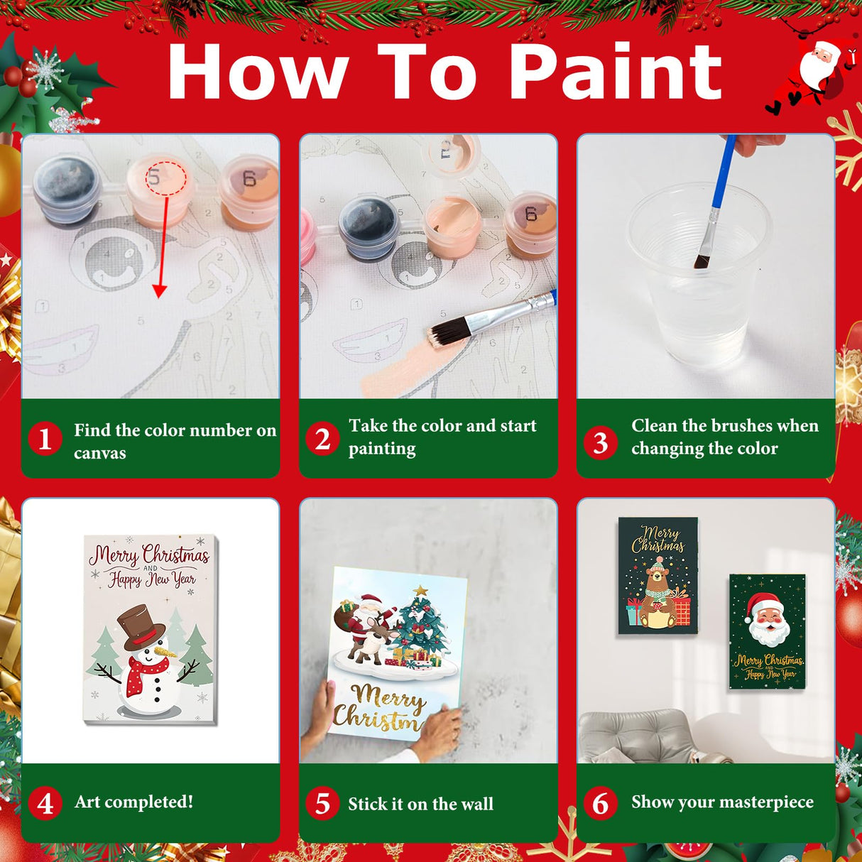 4 Pack Paint by Number for Adults, Christmas Paint by Numbers Kit for Adults Beginners, Easy DIY Acrylic Painting by Number Kits for Gifts Home Decor 8x12 Inch hkejoi