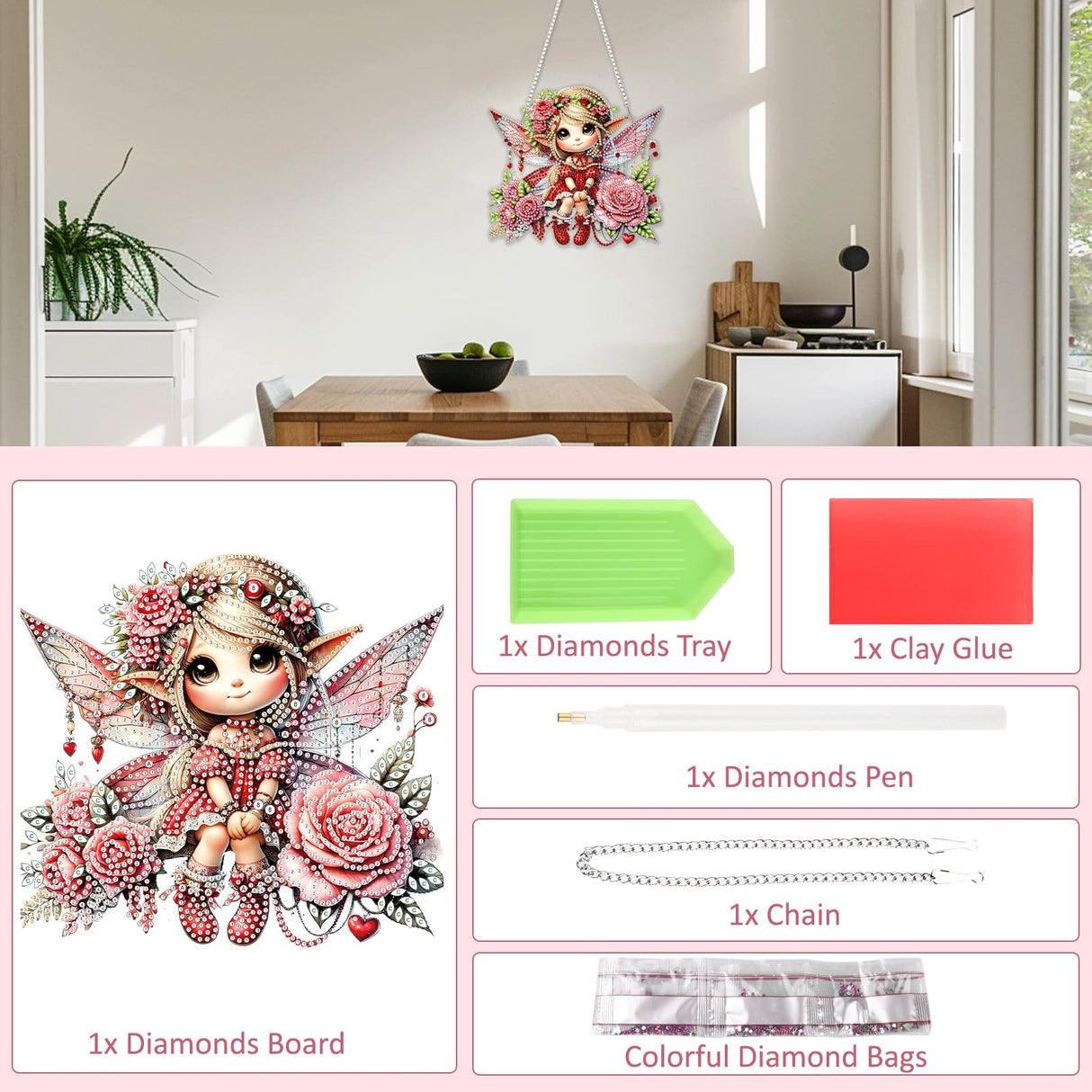 SENQAO Angel Hanging Diamond Art Painting Kits for Adults Beginners, 5D Special Shape Diamond Art Kits, Valentine's Day Fairy Crystal Rhinestones Diamond Gem Art Painting for Home Garden Wall Decor SENQAO