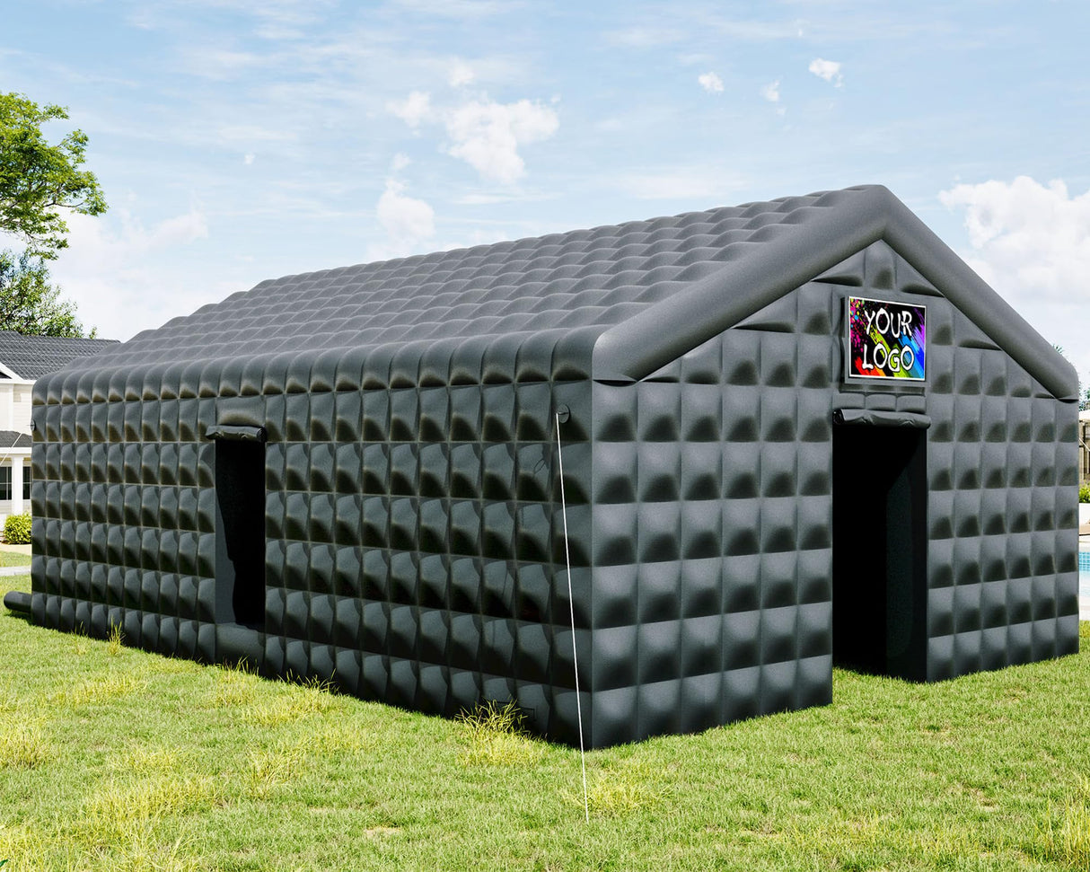 Albott 30x20x14 FT Large Black Inflatable Night Club Tent for Adults with 2 Side Doors, Inflatable Nightclub with Logo Area Gazebo Event House for Wedding Birthday Backyard Party Albott