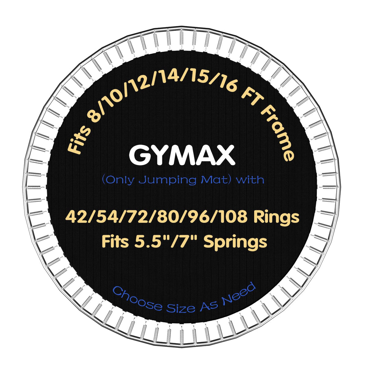 GYMAX Trampoline Mat, 8FT/10FT/12FT/14FT/15FT/16FT Trampoline Accessories Replacement Mat with 42/54/72/80/96/108 V-Rings & 8 Row Stitch, Using 5"-7" Springs, Anti-UV Wear-resistant Jumping Mat (14FT) GYMAX