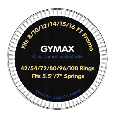 GYMAX Trampoline Mat, 8FT/10FT/12FT/14FT/15FT/16FT Trampoline Accessories Replacement Mat with 42/54/72/80/96/108 V-Rings & 8 Row Stitch, Using 5"-7" Springs, Anti-UV Wear-resistant Jumping Mat (14FT)