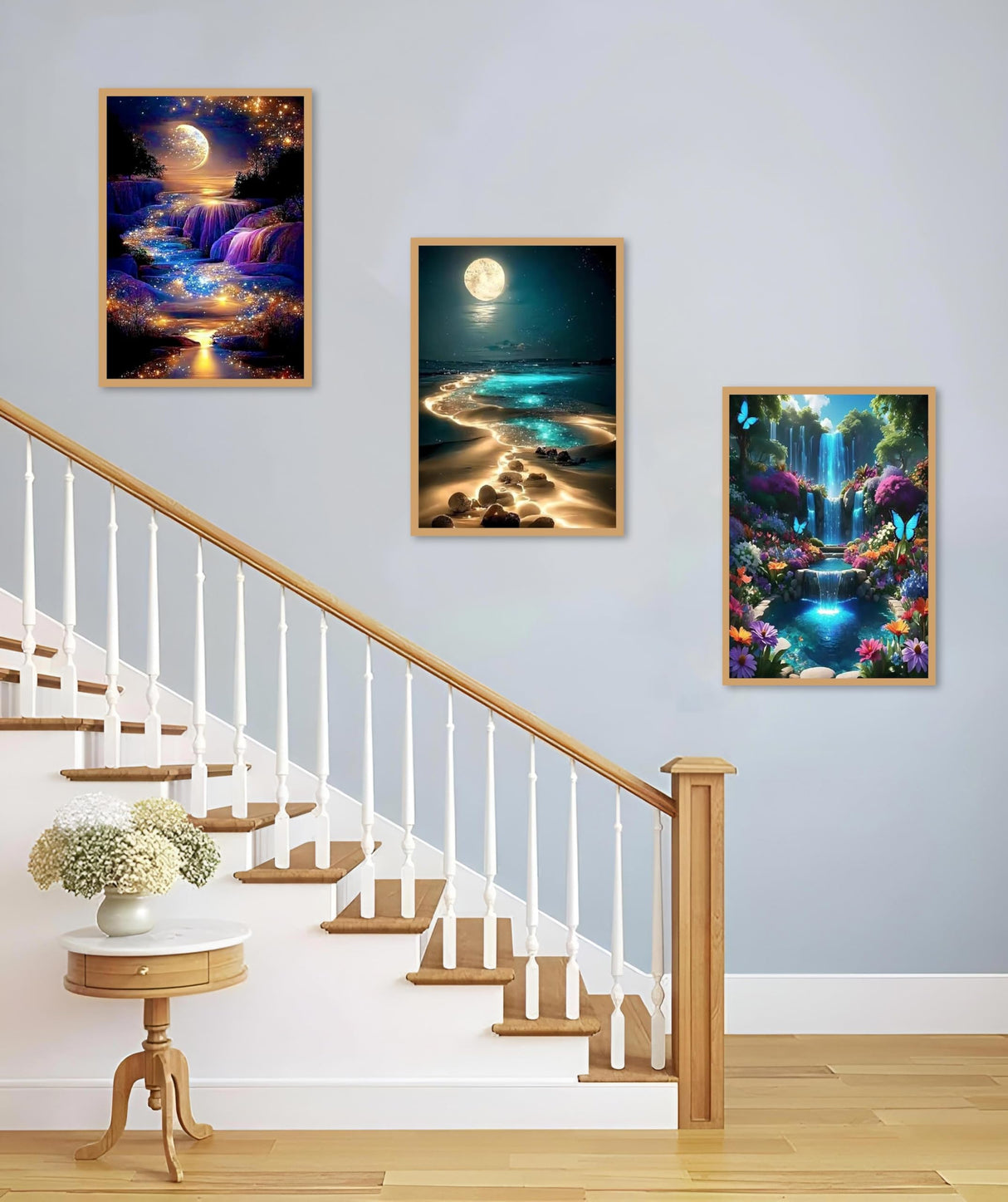 Mowana Diamond Art Kits for Adults - Moon Landscape Diamond Painting Kits for Beginners, Moonlight Beach 5D DIY Round Drill Rhinestone Gem Art Painting for Home Wall Decor and Gifts 6Pack 12x16inch Mowana