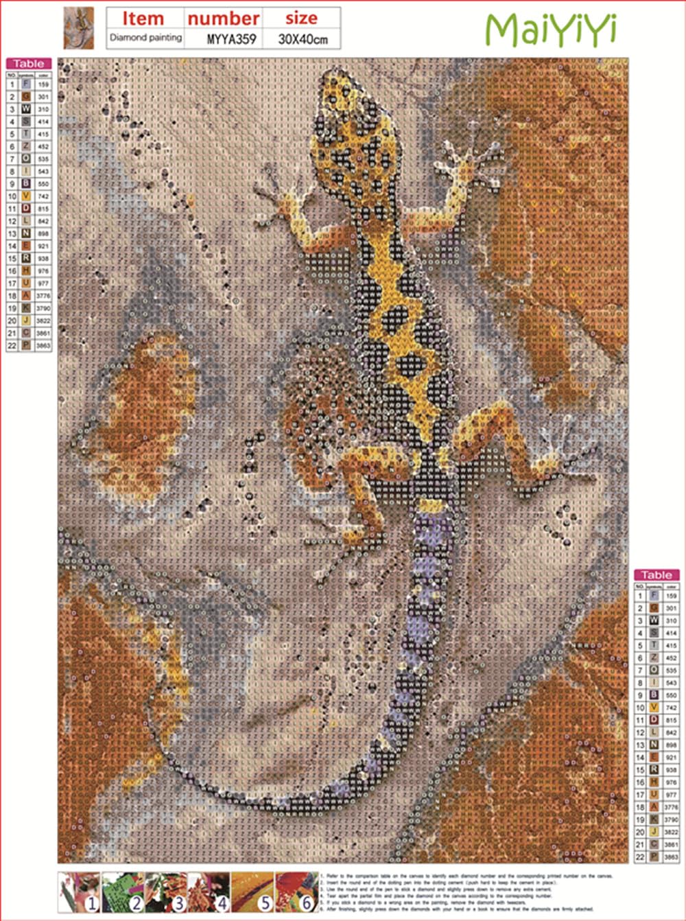 MaiYiYi Lizard Diamond Painting by Numbers, 5D Full Round Diamond Painting Reptile Stitch Diamond Painting, Animal Diamond Art for Beginners Adult Home Wall Art Decor (30X40 CM) MaiYiYi