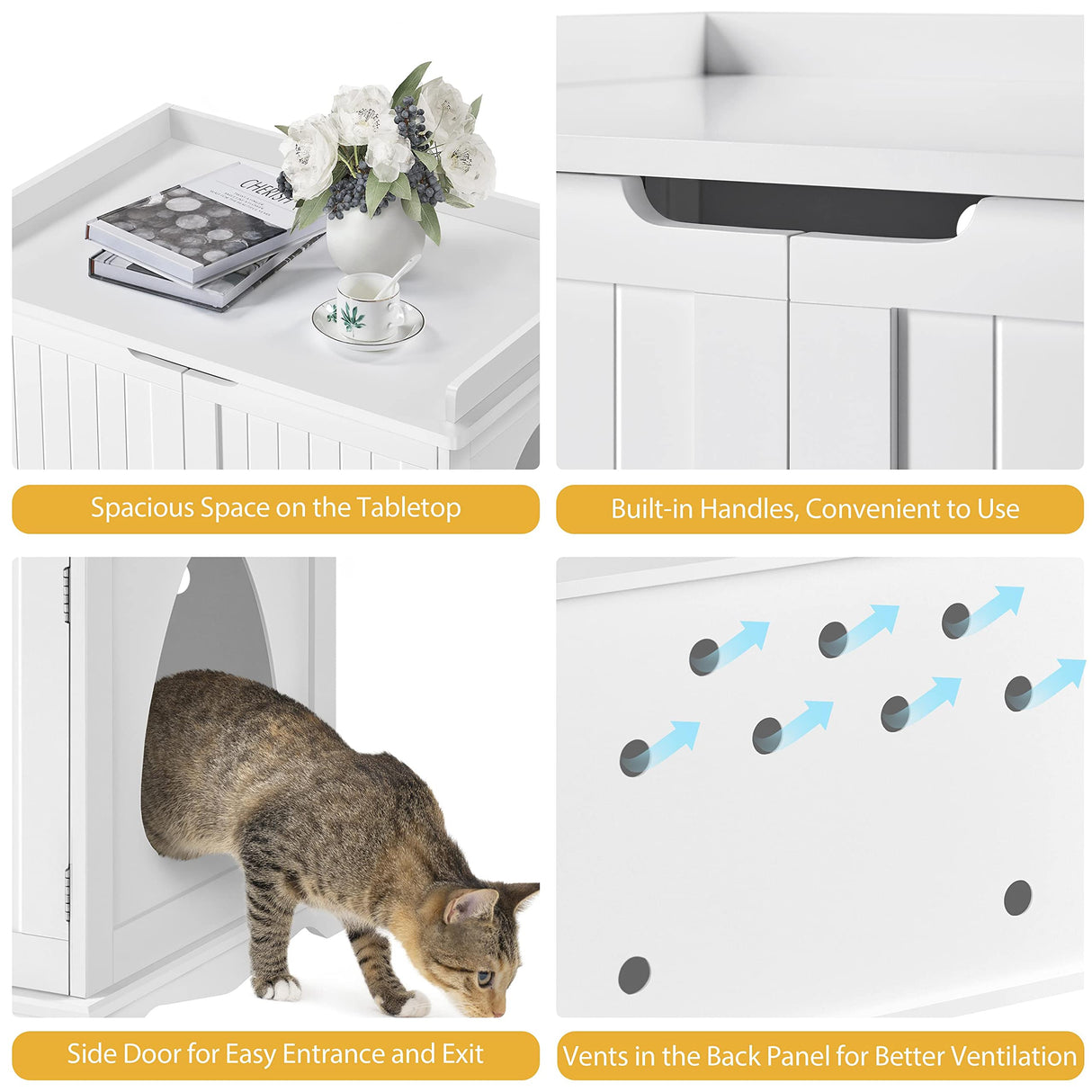 Yaheetech Cat Litter Box Enclosure, Hidden Cat Litter Box Furniture, Hidden Cat Washroom, Cat Crate, Decorative Storage Bench Pet Side Table for Large Cat Kitty, White Yaheetech