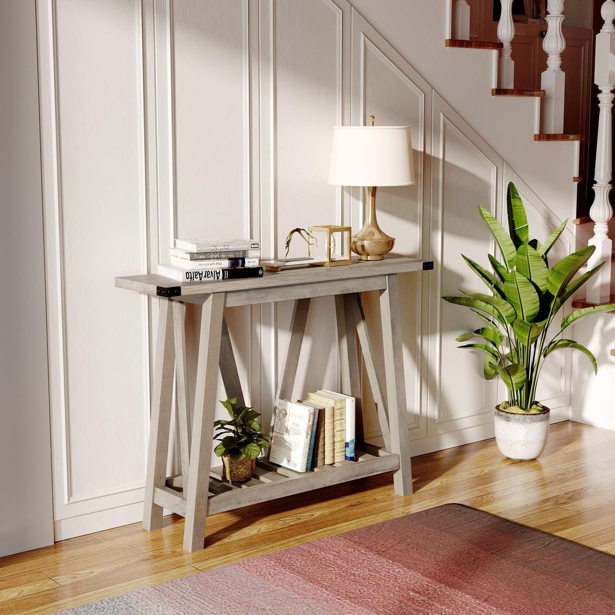 JOINHOM Farmhouse Console Table for Entryway - Wood Entryway Tables with Shelves, Sofa Table for Entryway, Living Room, Hallway, Gray JOINHOM