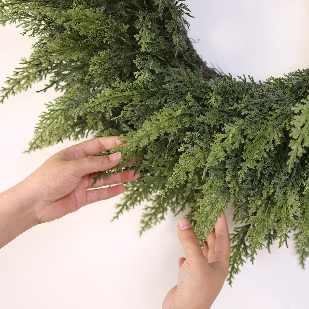 24" Real Touch Christmas Cedar Wreath - Artificial Cedar Wreaths Faux Green Fake Pine Needles Wreath for Front Door, Wall, Windows, Home,Outdoor,Xmas Decor VIERENA