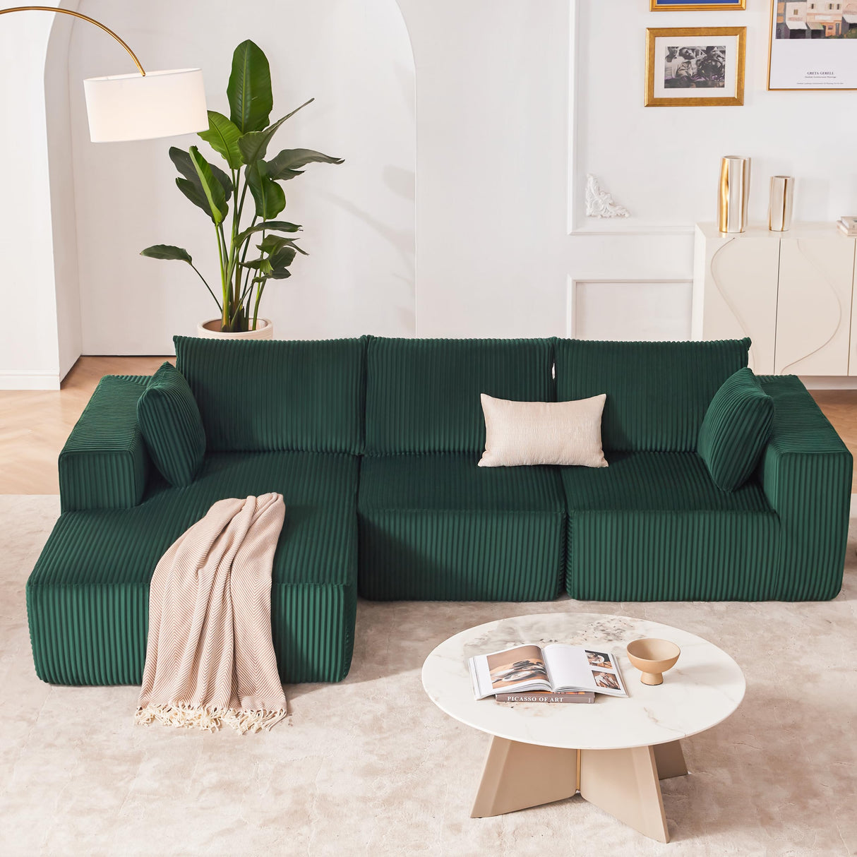Huatean Home 108” Modular Sectional Sofa, Sponge Sectional Sofa Couch for Living Room, Modular L-Shape Sofa Couch with Chaise, DarkGreen Huatean Home