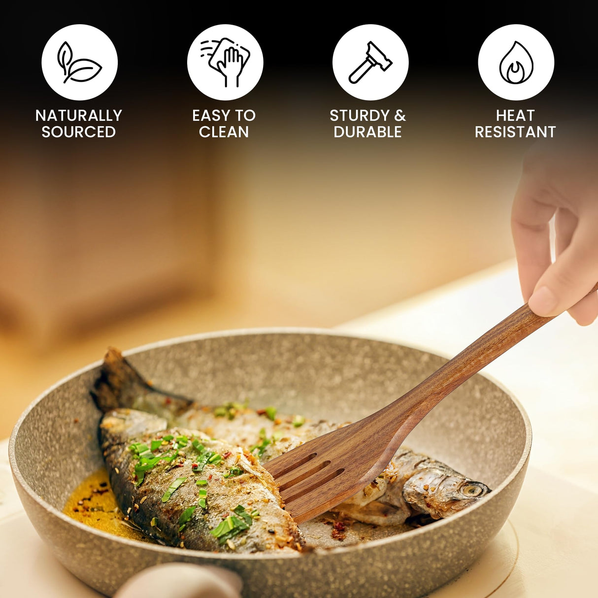 Zulay Kitchen Premium Slotted Spatula - Durable Teak Wooden Spatula For Cooking, Flat Wooden Spatula For Kitchen Use, Smooth Finish Natural Teak Spatula, Non-Stick Wooden Spatula Zulay Kitchen