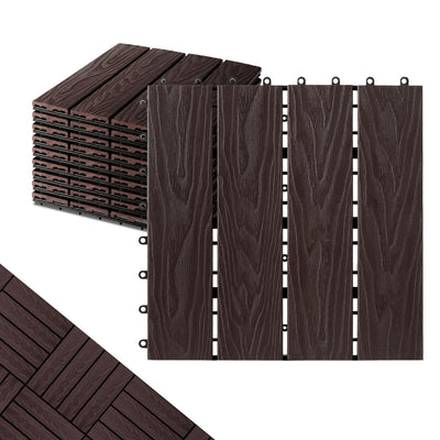 ShunHong Polymer Composite Interlocking Deck Tiles Outdoor,12x12 Composite Decking Boards for All Weather Use,Waterproof, Poolside,Balcony,Patio(9Pcs,Coffee,9 sqft)