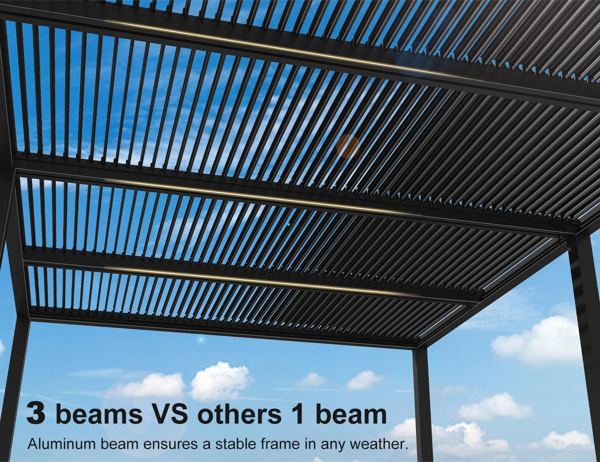 PURPLE LEAF Louvered Pergola 94AS 14' x 20' Outdoor Aluminum Pergola with Two Independently Adjustable Roof with 48 Light Bulbs for Backyard Garden PURPLE LEAF