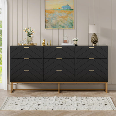 Scurrty 59" Large Chest of Drawers, Storage Cabinet 9 Drawer Dresser with Lines, Black Dressers with Storage,Dressers for Living Room, Bedroom
