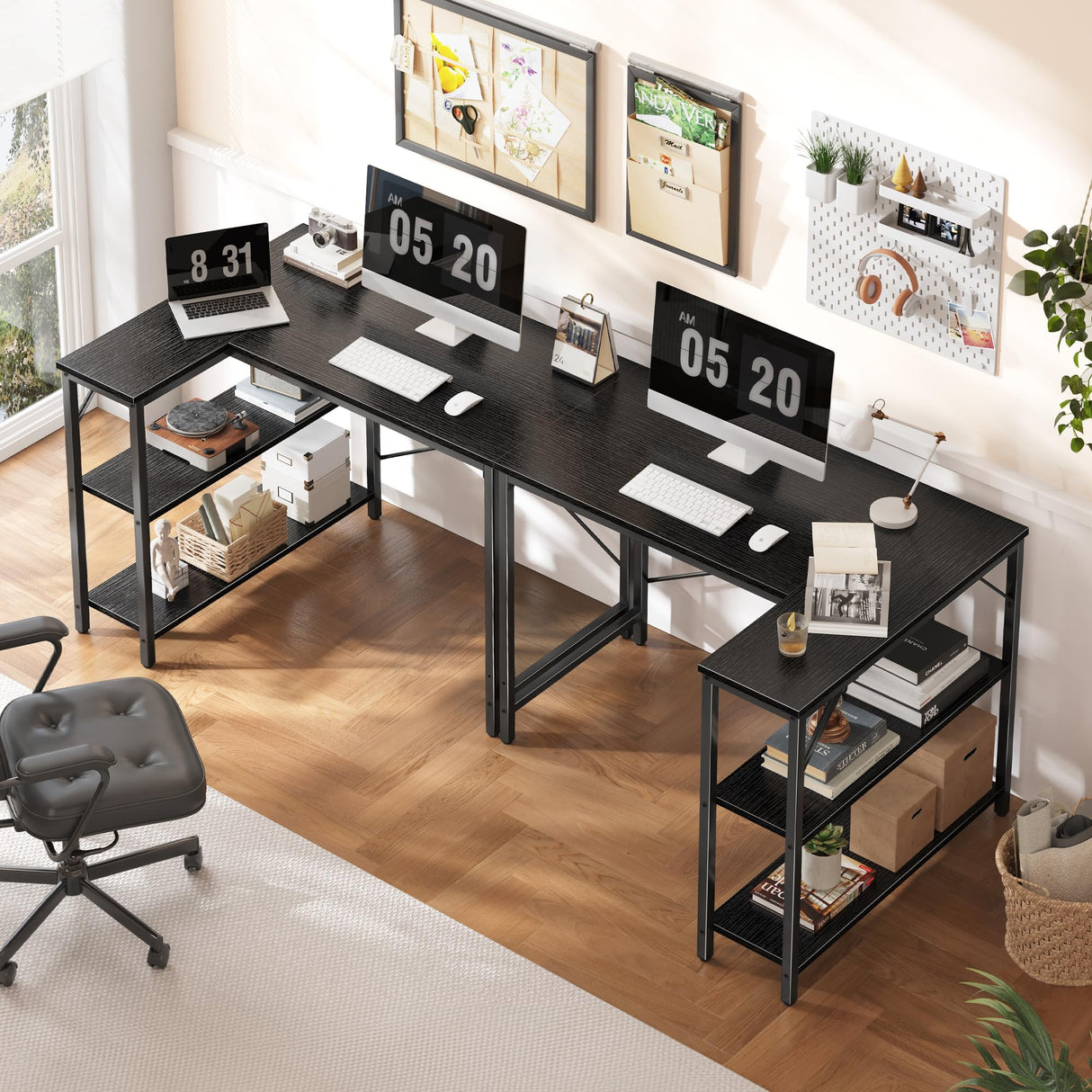 Huuger L Shaped Desk, 39 Inches Computer Desk with Reversible Storage Shelves, Gaming Desk, Corner Desk Home Office Desks, Writing Desk Study Desk with Metal Frame, Black Huuger