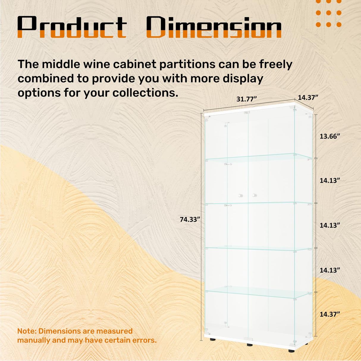 LFT HUIMEI2Y Glass Display Cabinet 5-Shelf with 2 Doors and Lock, Curio Cabinets Upgraded Quick-Install Style Tempered Glass Floor Standing Bookshelf for Living Room, Bedroom, Kitchen White LFT HUIMEI2Y