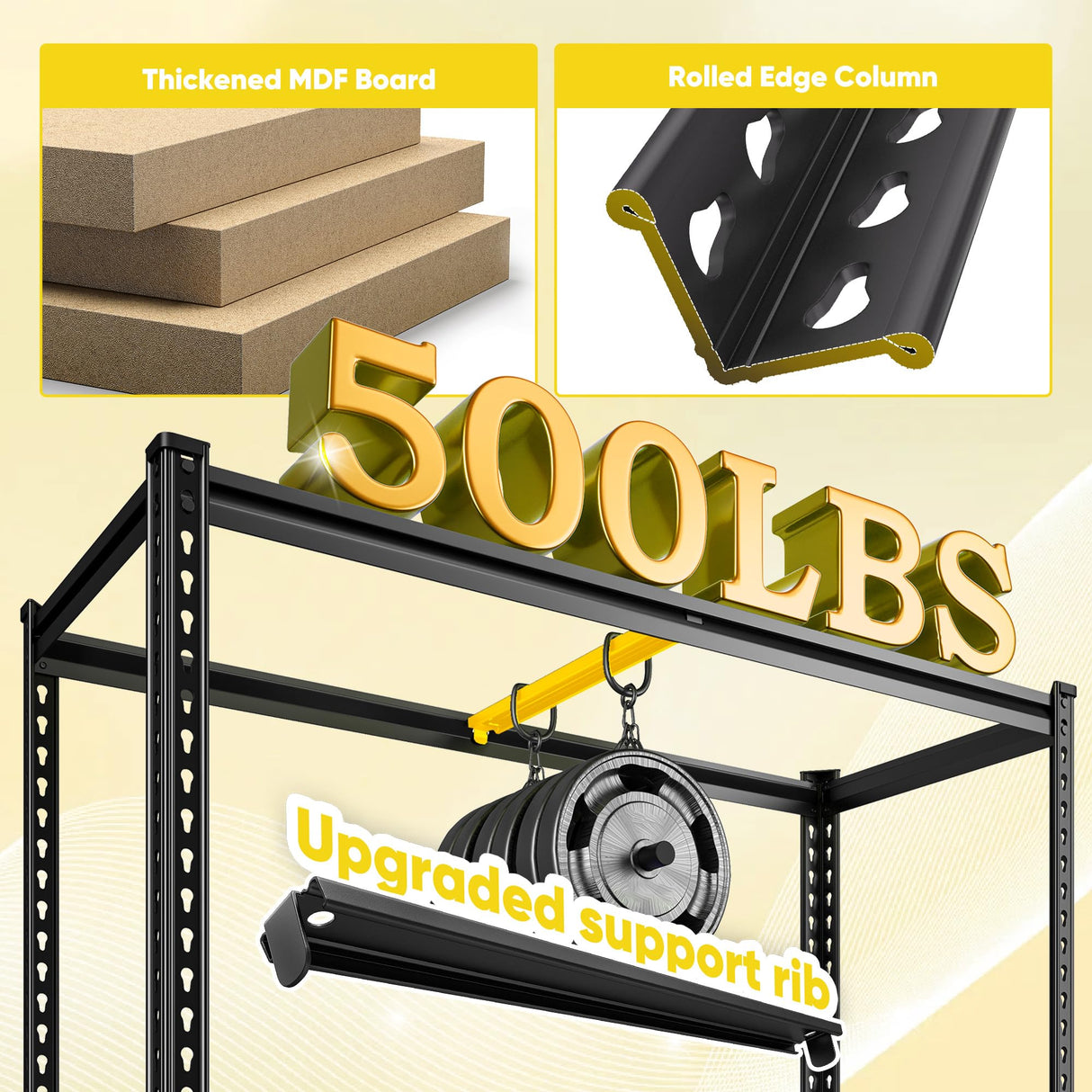 DurayLoly 72" H Garage Shelving, 5 Tier Storage Shelves Load 2500 lbs, Adjustable Garage Shelves, Metal Shelving Unit for Warehouse, Basement, Pantry, 40" Wx 16" D x 72" H, Black DurayLoly