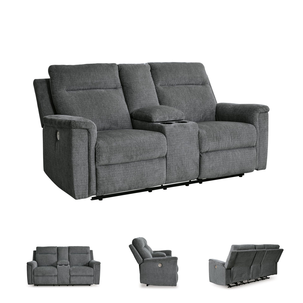 Signature Design by Ashley Barnsana Minimalist Power Reclining Loveseat with Console and USB Charging Ports, Gray Signature Design by Ashley