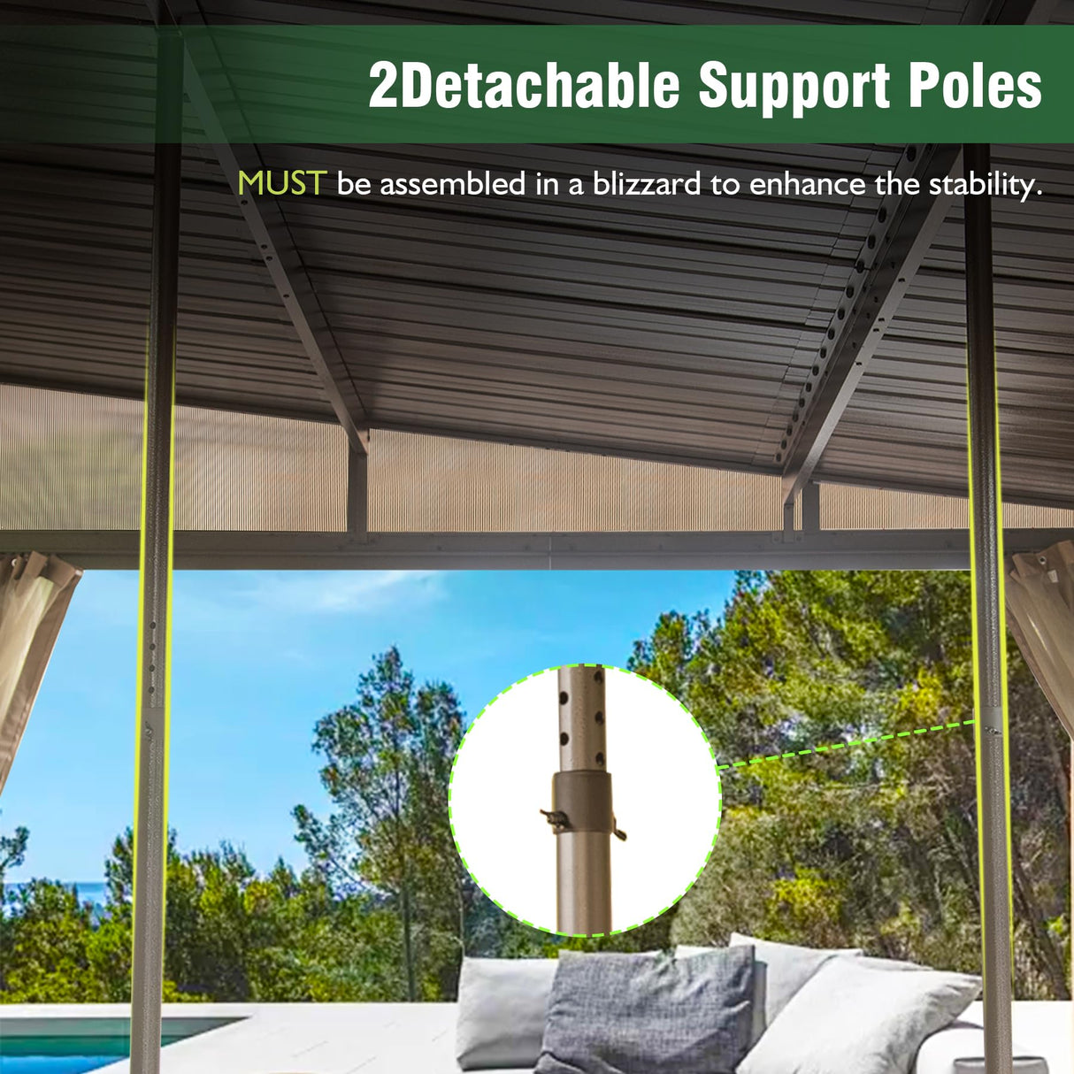 Domi 10x14FT Lean to Gazebo with Gutters, Outdoor Wall Mounted Pergola Hardtop with Galvanized Steel Sloping Roof, Patio Metal Canopy with Curtains and Nettings, Outside Awning for Backyard, Garden domi outdoor living