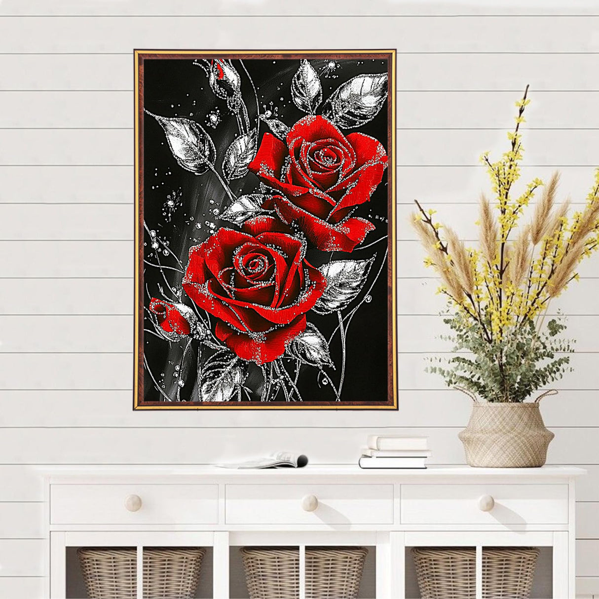 MEIYUDA Rose Diamond Painting Kits for Adults, 5D Red Rose Diamond Art Kits for Beginners, Floral Flowers DIY Gem Art Crystal Painting for Home Wall Decor Gift 12x16in MEIYUDA
