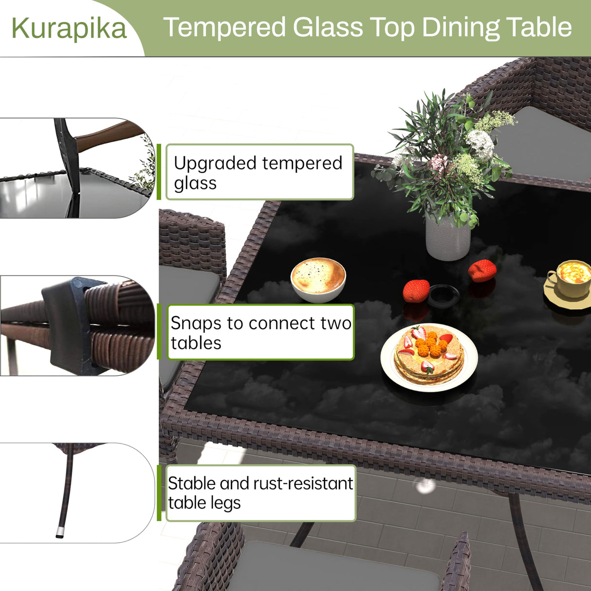 Kurapika 15-Piece Patio Furniture Outdoor Dining Set, Wicker Rattan Patio Dining Table and Chairs Set, Square Tempered Glass Tabletop with Umbrella Hole and 12 Chair Set, Grey Kurapika