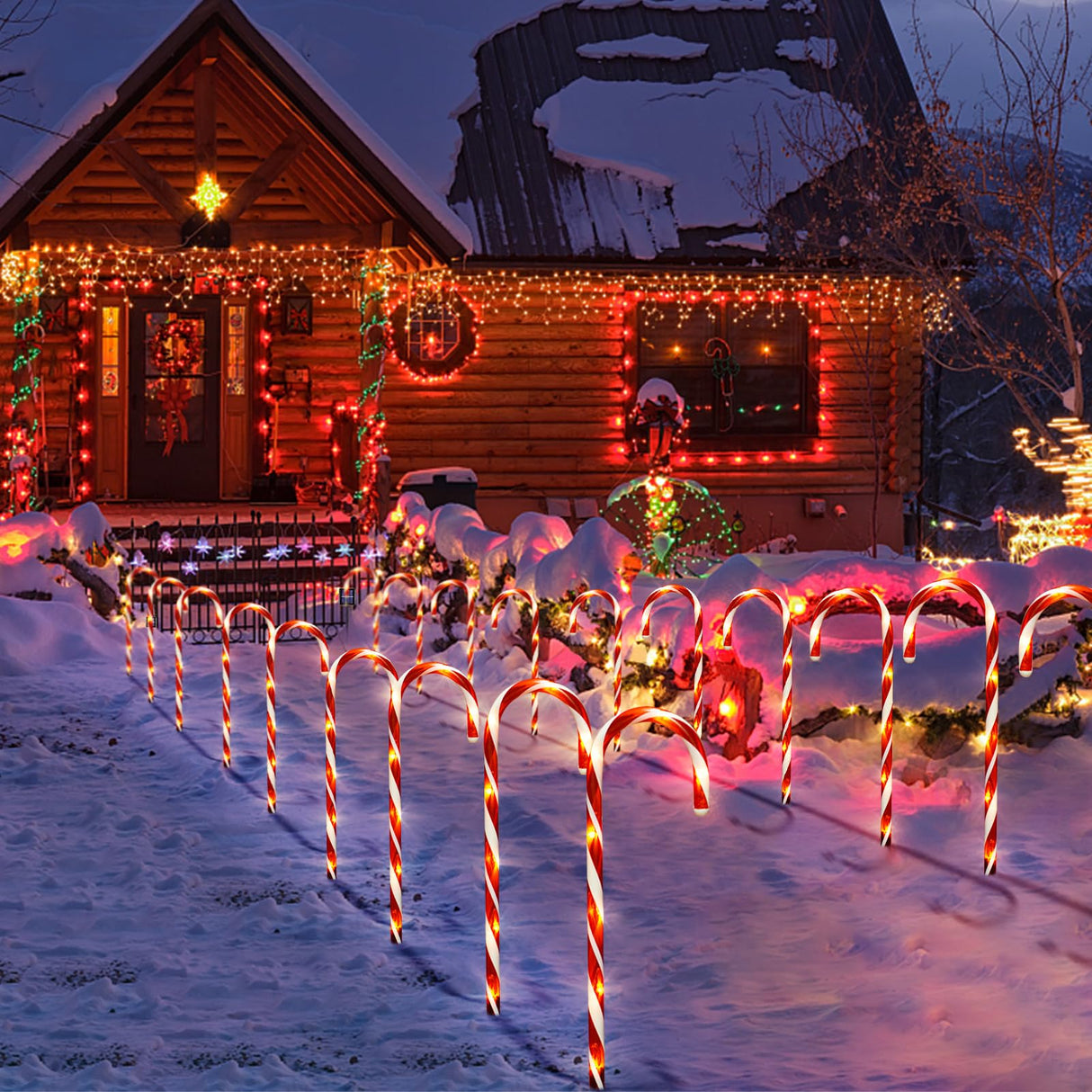 Bstge Christmas Decorations Outdoor, 10 Pcs Candy Cane Lights, 21'' Solar Pathway Lights with 8 Lighting Modes, Waterproof Garden Lights for Christmas Patio Yard Walkway Decorations Bstge