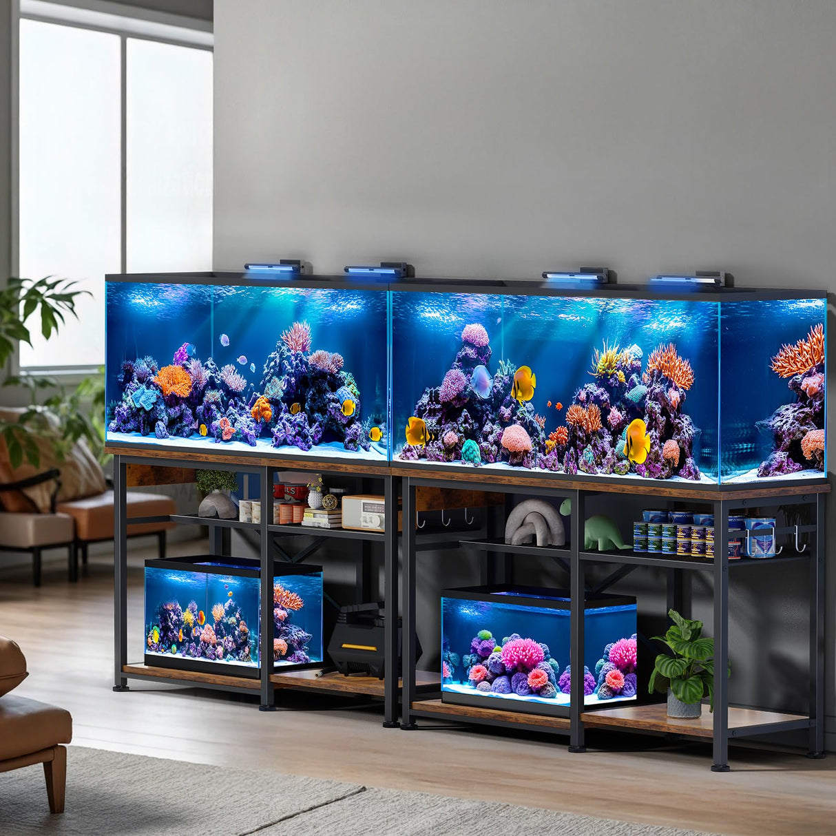 Kalrin 55-75 Gallon Aquarium Stand, 5-Tier Metal Frame Fish Tank Stand 40 Gallon Tank Stand 49.2" L*18.9" W Tabletop 780lbs Capacity (Vintage Brown, 55-75 Gallon) Kalrin