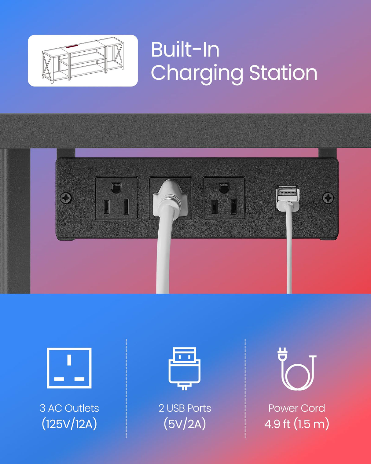 VASAGLE TV Stand with Power Outlets and LED Lights, for TVs up to 75 Inches, Entertainment Center with Open Storage Shelves, TV Console Table for Living Room, Rustic Brown and Ink Black ULTV122K01 VASAGLE