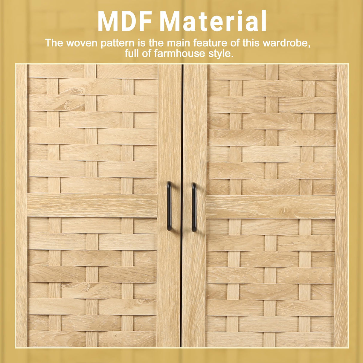 QEIUZON Wardrobe Closet, Freestanding Closet Wardrobe Cabinet with Wide Drawers & Hanging Rod, Armoire for Bedroom, Kids' Room, Dorm (Natural) QEIUZON