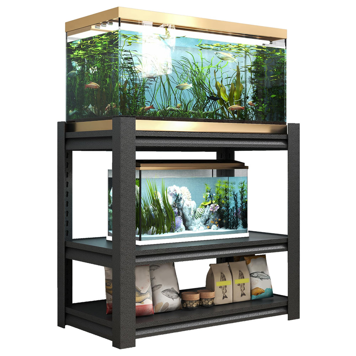 RLRO 40-50 Gallon Fish Tank Stand, Metal Aquarium Stand With 3 Tier Adjustable Storage Shelves, Heavy Duty Reptile Tank Stand, 660lbs Capacity, Tank Rack Shelf Metal Stand For Home Office (Black) RLRO