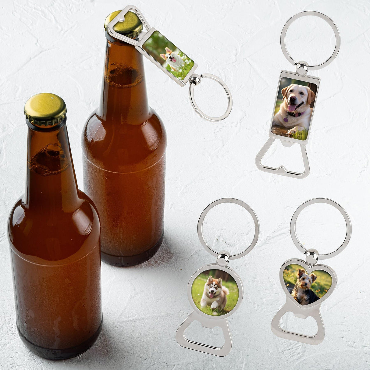 Framendino, 30 Pack Sublimation Metal Bottle Opener Transfer Blank Key Rings for DIY Photos 3 Styles Framendino