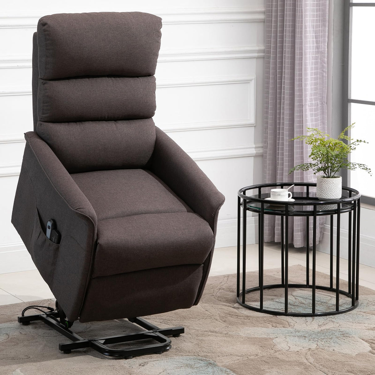 HOMCOM Power Lift Recliner Chair for Elderly, Easy Assembly, Fabric Lift Chair for Adults, Recliner Sofa with Remote Control, Side Pockets for Living Room, Brown HOMCOM