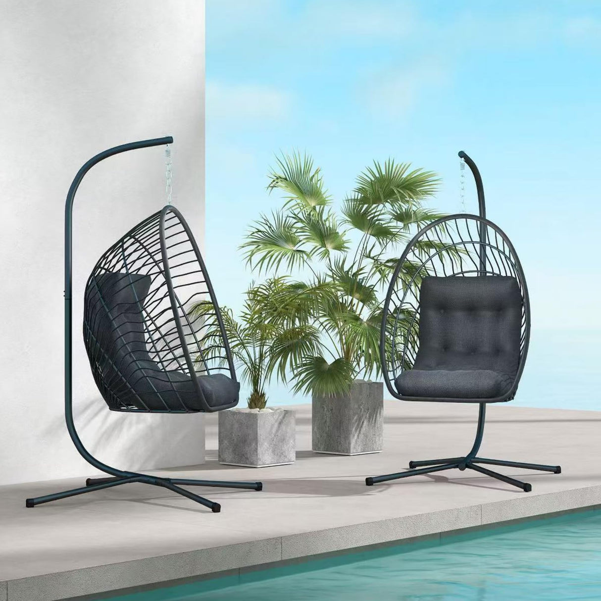 Kingdura Hanging Egg Chair with Stand Indoor Outdoor, Foldable Rattan Wicker Hammock Egg Swing Chair for Bedroom Porch Patio Garden, Thickened Cushion, 350LBS Capacity, Heavy Duty Frame Kingdura