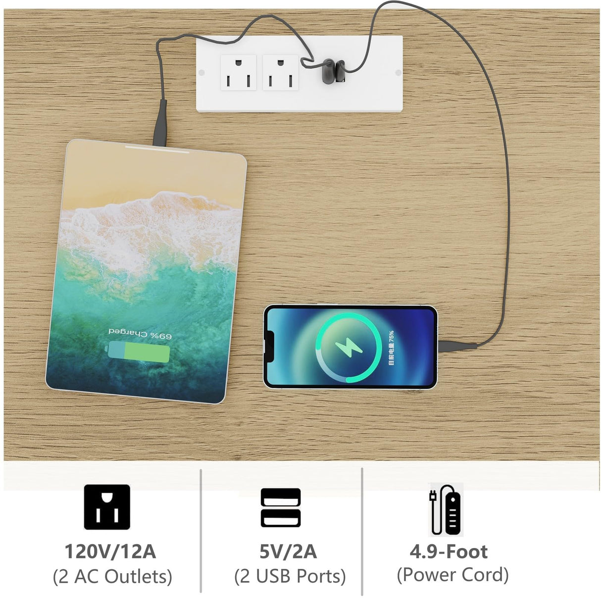 Irontar Nightstands Set of 2, Night Stands with Charging Station & Rattan Drawer, Boho Style Bed Side Tables with Solid Legs, Accent End Table with Open Storage for Bedroom, Natural BZZ007ME02 Irontar