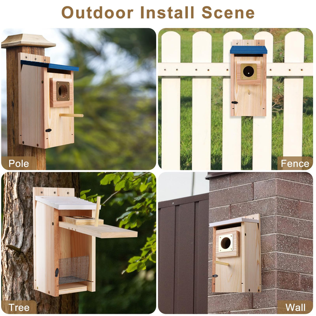 Bluebird Houses 2Pack for Outside with Copper Guard, Pole, Thicken Wooden Hanging Birdhouse Clearance Garden Country Cottages, Nesting Box for Bluebird Finch Swallow Wren Chickadee Wild Bird Supplies ColorfulLaVie