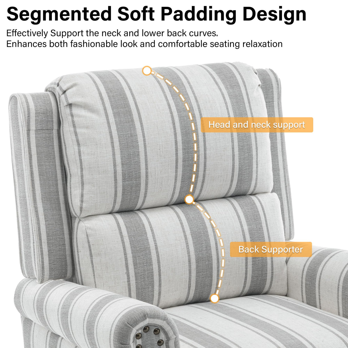 DREAMSIDEA Recliner Chair, Modern Pushback Armchair with Adjustable Backrest & Footrest for Bedroom, Living Room-Grey Stripe,1 SEAT DREAMSIDEA