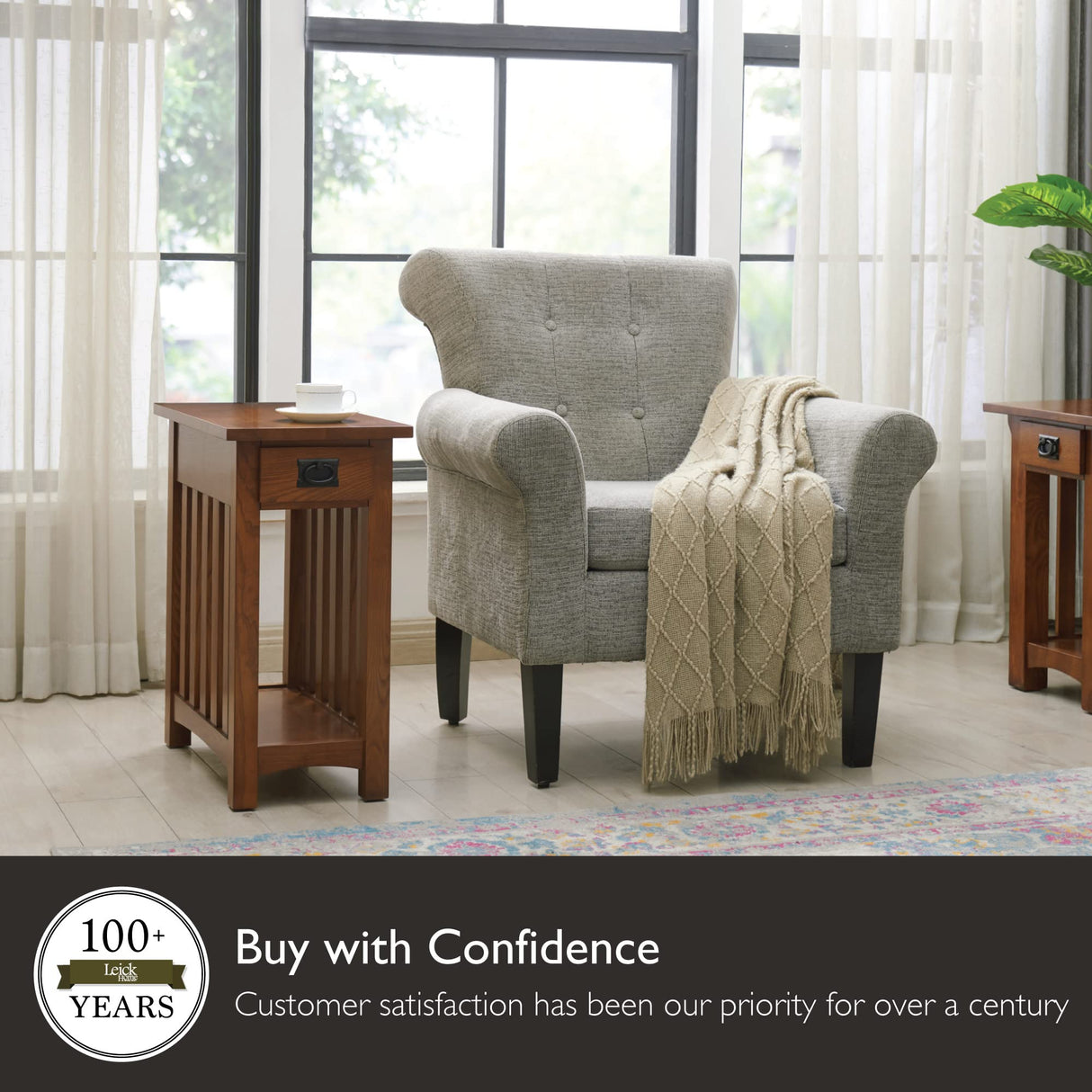 Leick Home 8202 Mission Impeccable End Drawer, Made with Solid Wood, Narrow Side Table for Living Room, Bedroom, 22.5 in x 12 in x 24 in, Medium Oak Leick Home