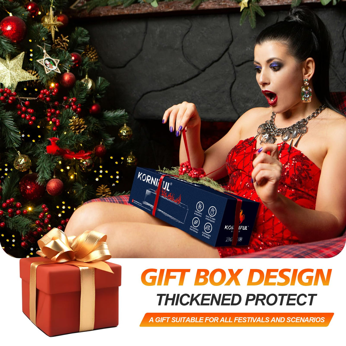 KORNIFUL Tabletop Fire Pit with S’Mores Maker Kit – Large Indoor & Outdoor Portable Fireplace for Patio, Balcony, Holiday Parties, Family Gatherings & Friday Nights – Premium Table Top Firepit KORNIFUL