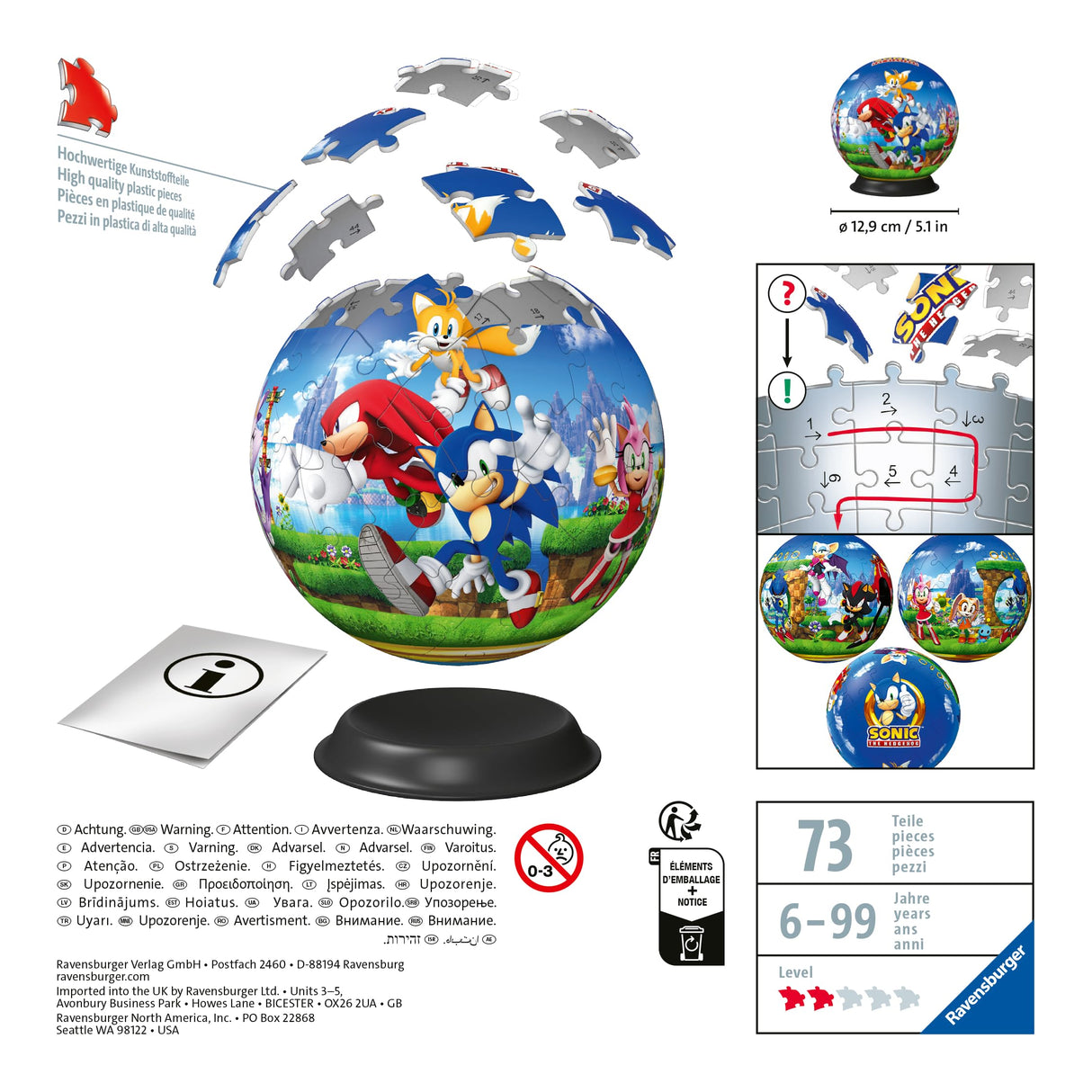 Ravensburger Sonic The Hedgehog 3D Jigsaw Puzzle Ball for Adults and Kids - 11592 - Great Gift for Any Birthday, Holiday, or Special Occasion Ravensburger