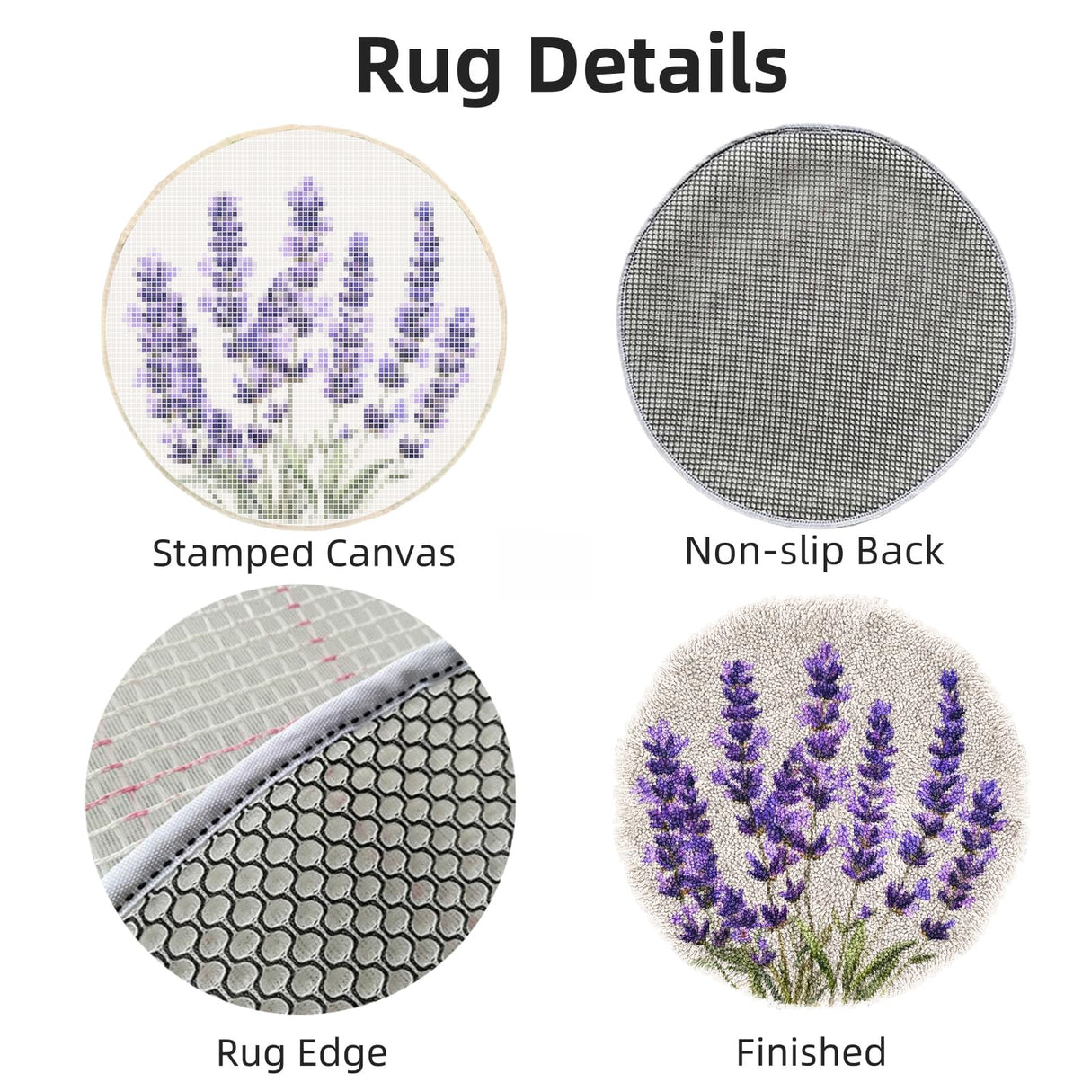 Latch Hook Rug Kit Lavender Flower Stamped Handmade Round Shape Carpet Crochet Yarn Craft DIY Hook and Latch Door Mat Tapestry for Christmas Home Floor Decor 50x50cm(1) Generic