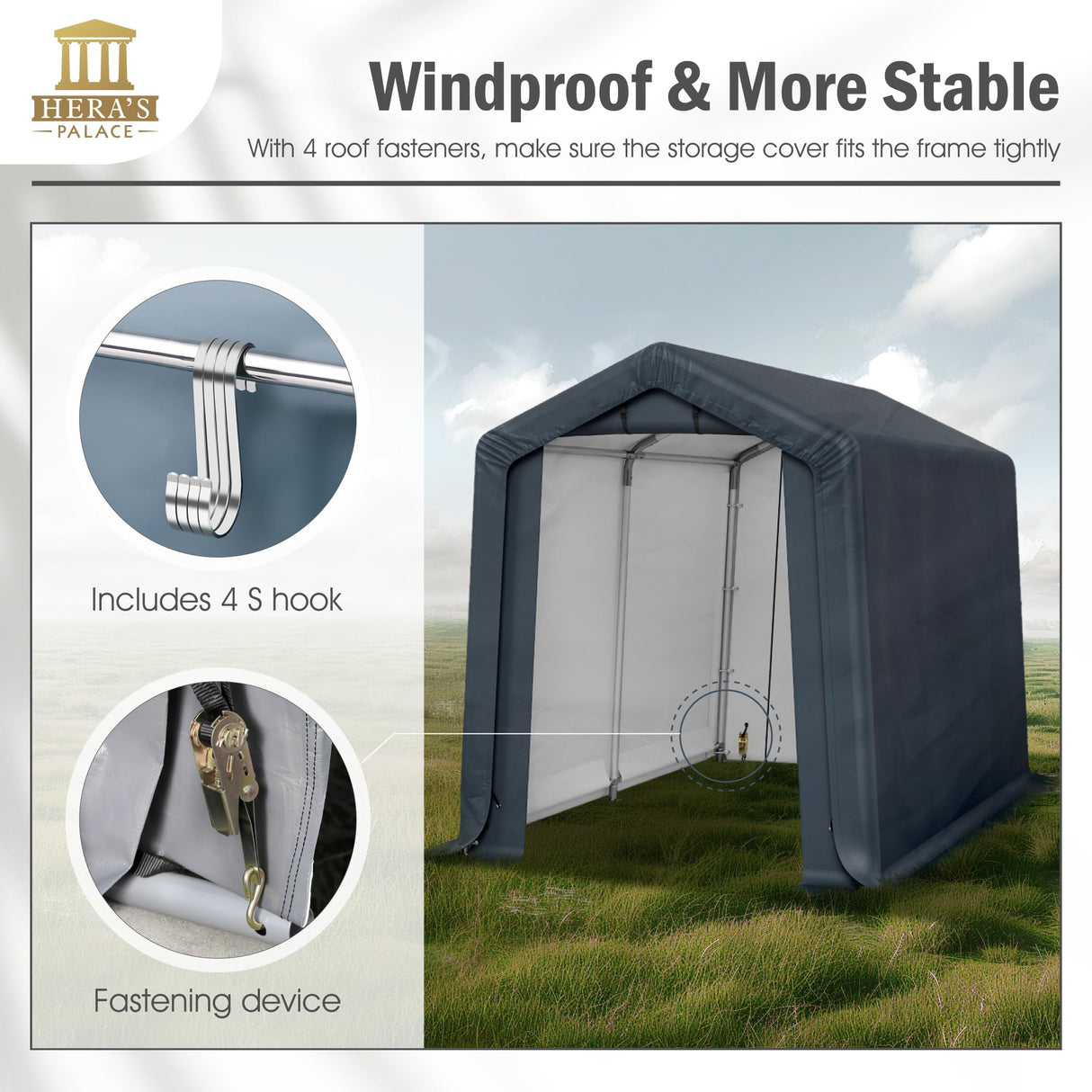 HERA'S PALACE 6x10ft Heavy Duty Storage Shed Outdoor Portable Car Canopy Carport Garage with 2 Rolled up Zipper Doors UV Resistant Waterproof Anti-Snow for Motorcycle Truck HERA'S PALACE