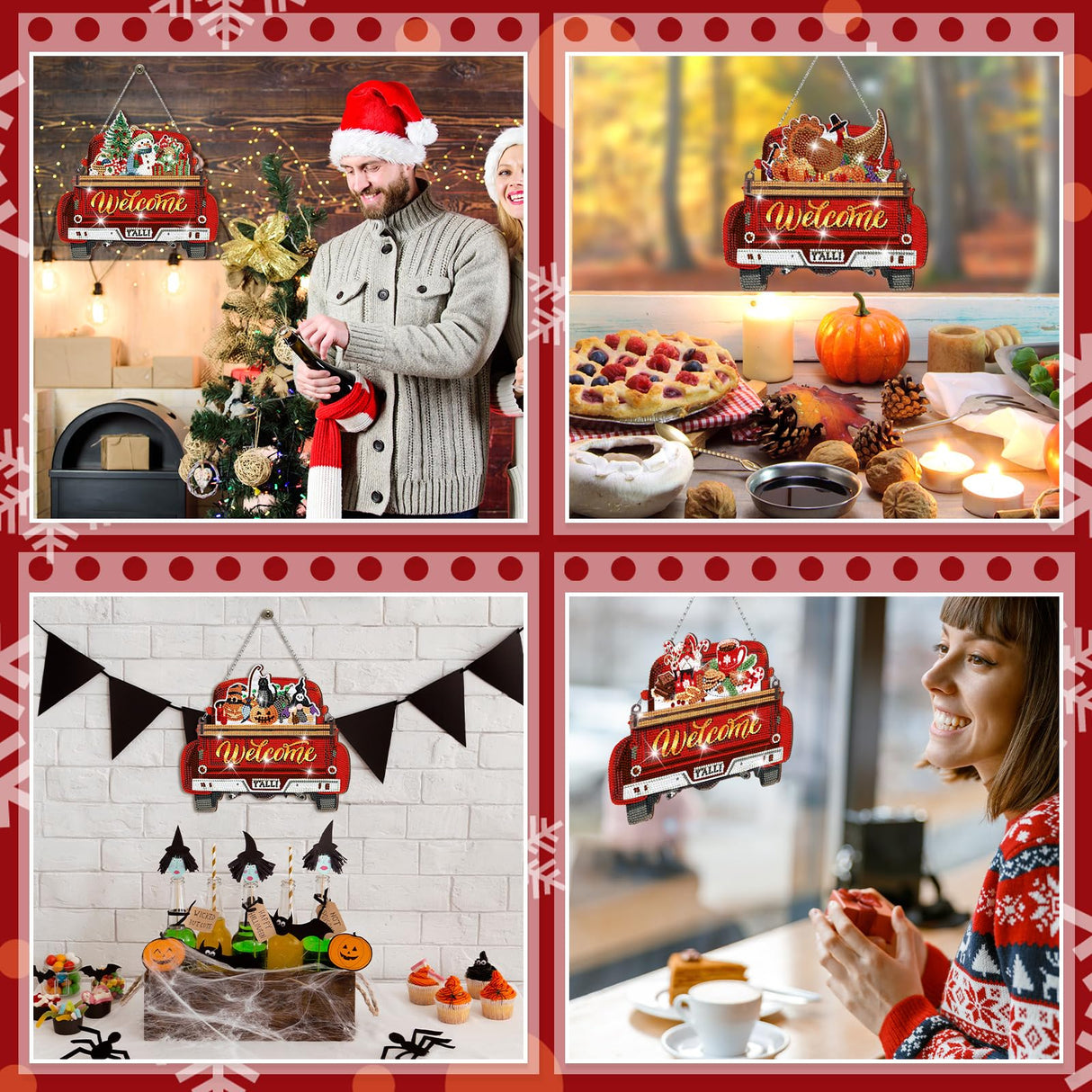 Burbell 21 Pcs Interchangeable Diamond Painting Welcome Sign for Front Door Diamond Painting Truck Decor Interchangeable Seasonal Welcome Sign for DIY Art Kit Wall Window Door Farmhouse(Red) Burbell