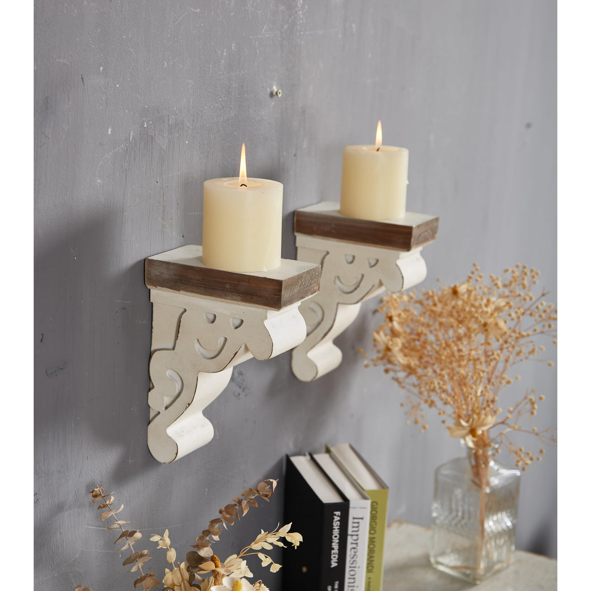 SOFE Corbels for Shelves Countertops, White Wood Bookends Decorative, 1 Pair Farmhouse Book Ends, Sturdy Bookends for Heavy Books, Book Holder Stopper for Home Office Kitchen SOFE