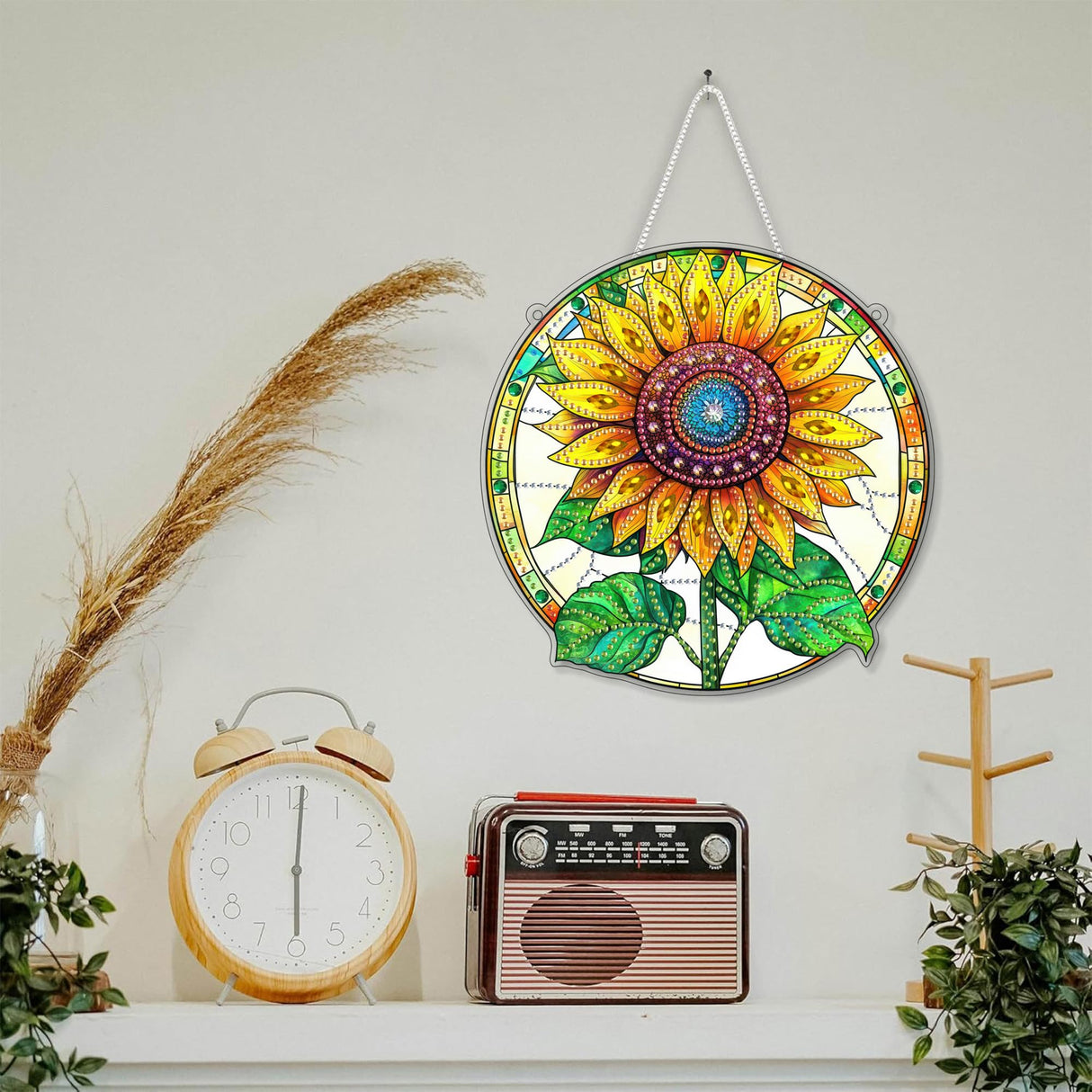 SKRYUIE Hanging Diamond Art Kits for Adults Pendant Sunflower, Special Shaped Crystal DIY Diamond Painting Kit, Acrylic Board Wreath Pendants Double Sided, Home Decor 7.6 x 7.6 Inch SKRYUIE